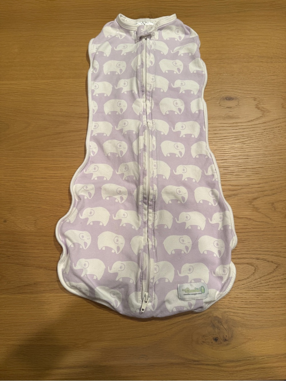 Woombie Original Swaddle Sleep Sack, Purple Elephant Print, 3-6 mo